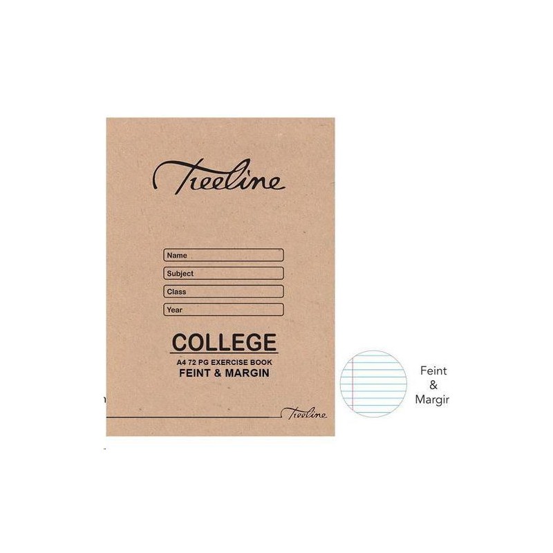 TREELINE College Exercise Book A4 Feint & Margin 72 pg
