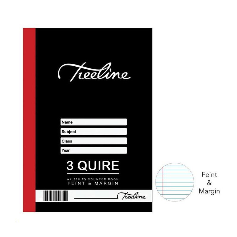 Treeline Counter Books 3 Quire Feint & Margin 288 Pg