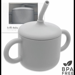 Echo Baby Silicone Training Cup with Straw - Stone