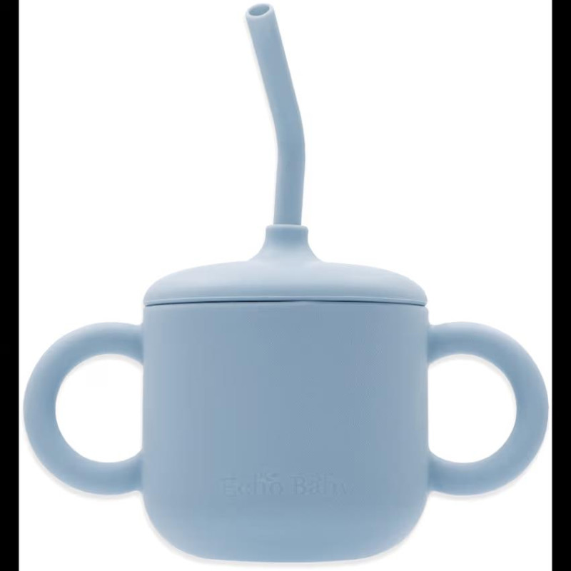 Echo Baby Silicone Training Cup with Straw - Powder Blue