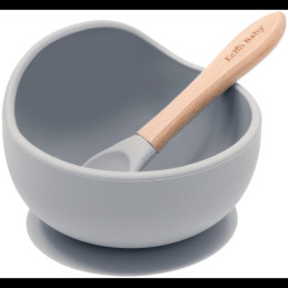 Echo Baby Silicone Suction Bowl and Spoon Set - Stone