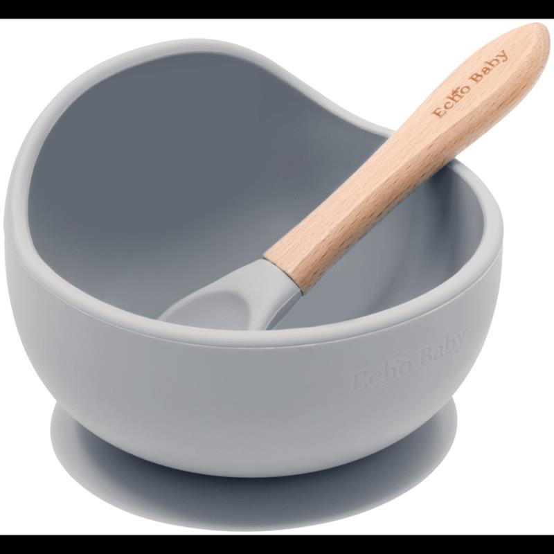 Echo Baby Silicone Suction Bowl and Spoon Set - Stone