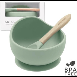 Echo Baby Silicone Suction Bowl and Spoon Set - Sage