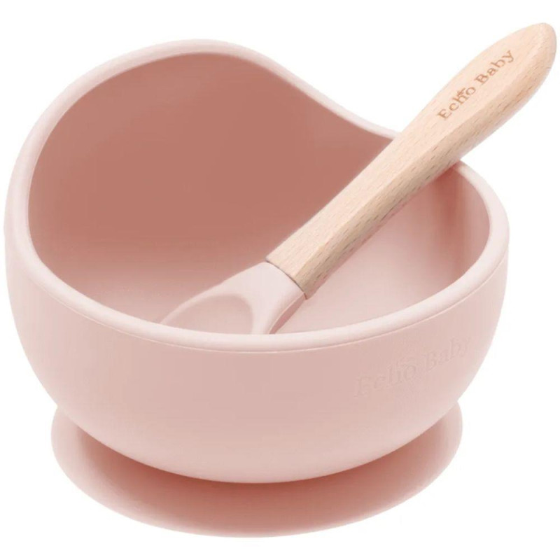 Echo Baby Silicone Suction Bowl and Spoon Set - Rose