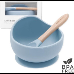 Echo Baby Silicone Suction Bowl and Spoon Set - Powder Blue