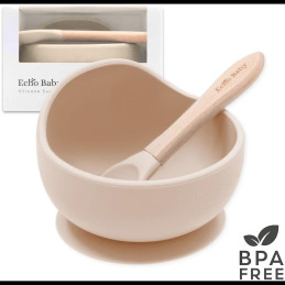 Echo Baby Silicone Suction Bowl and Spoon Set - Ivory