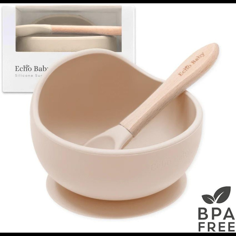 Echo Baby Silicone Suction Bowl and Spoon Set - Ivory
